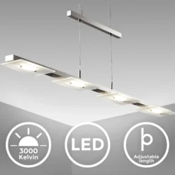 Lámpara colgante LED Dina, 4 luces, níquel, regulable en altura, 3000 K