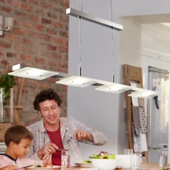 Lámpara colgante LED Dina, 4 luces, níquel, regulable en altura, 3000 K