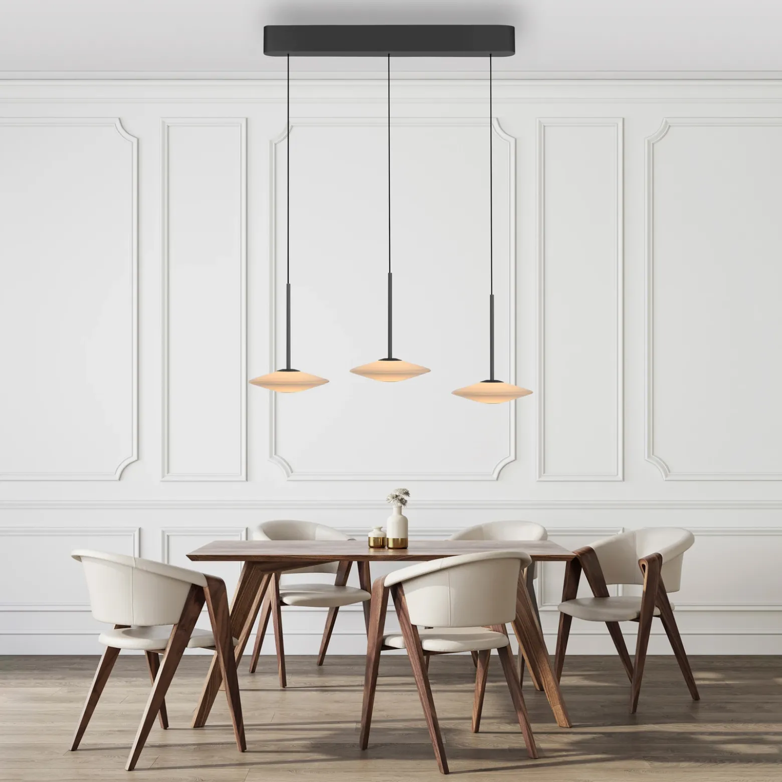 Lámpara colgante LED Elipsa de Paul Neuhaus, 3 luces, blanco/negro