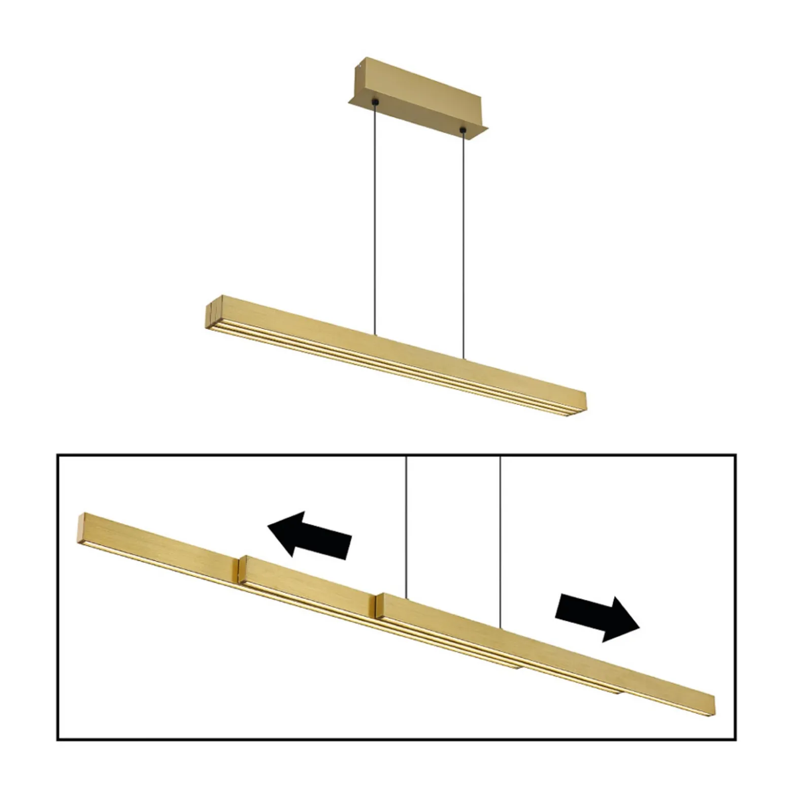 Lámpara colgante LED Ethan, color latón, 150 cm, extensible