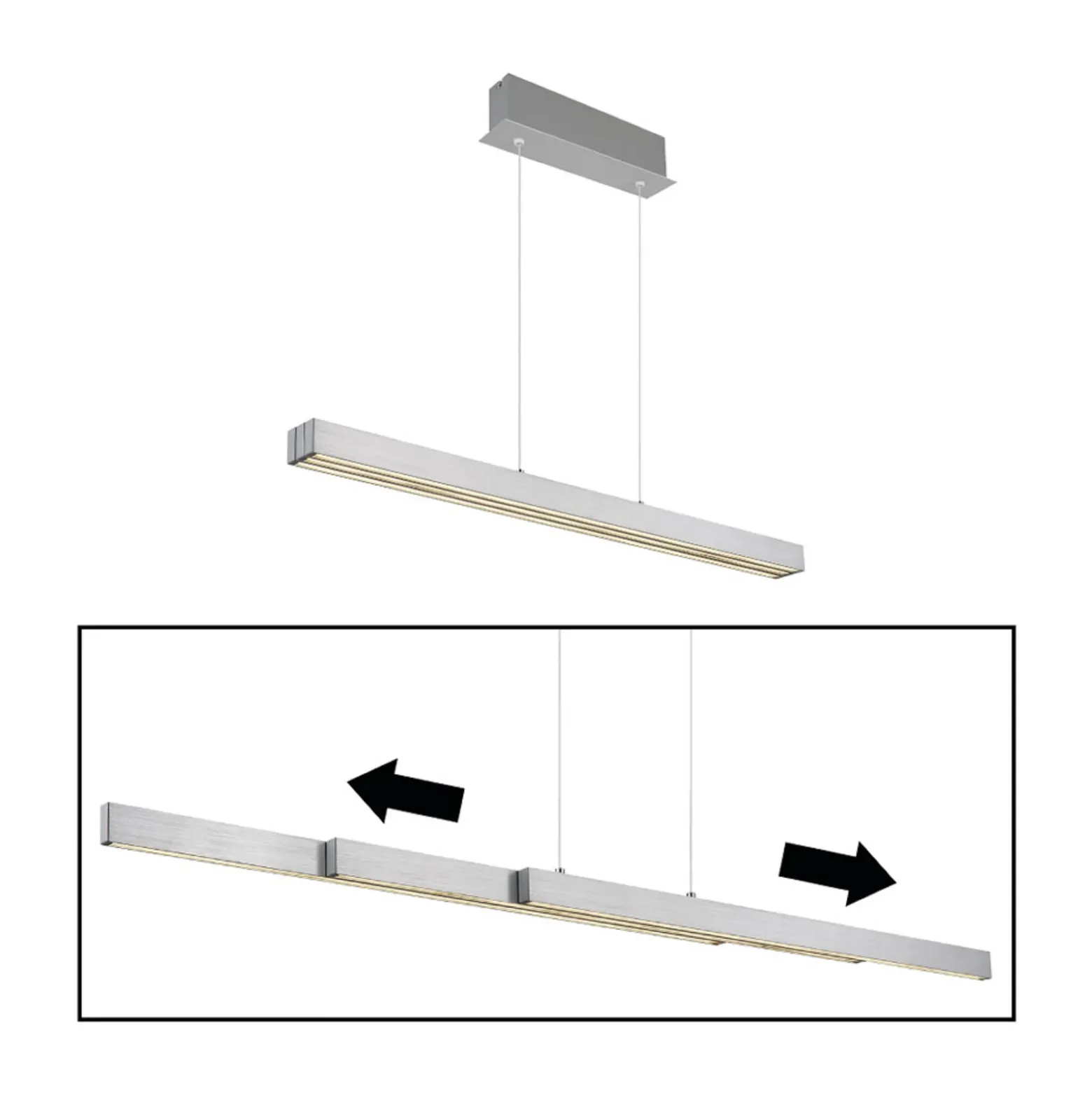 Lámpara colgante LED Ethan, color aluminio, metal, 150 cm, extensible