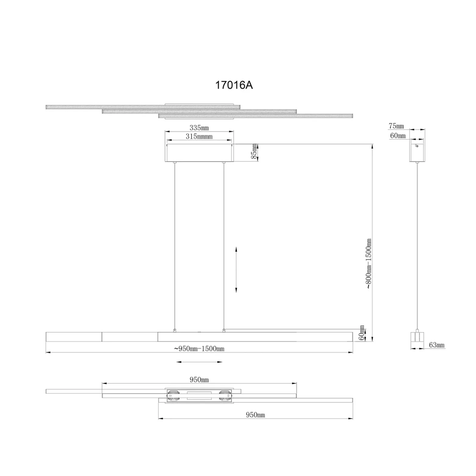 Lámpara colgante LED Ethan, color aluminio, metal, 150 cm, extensible