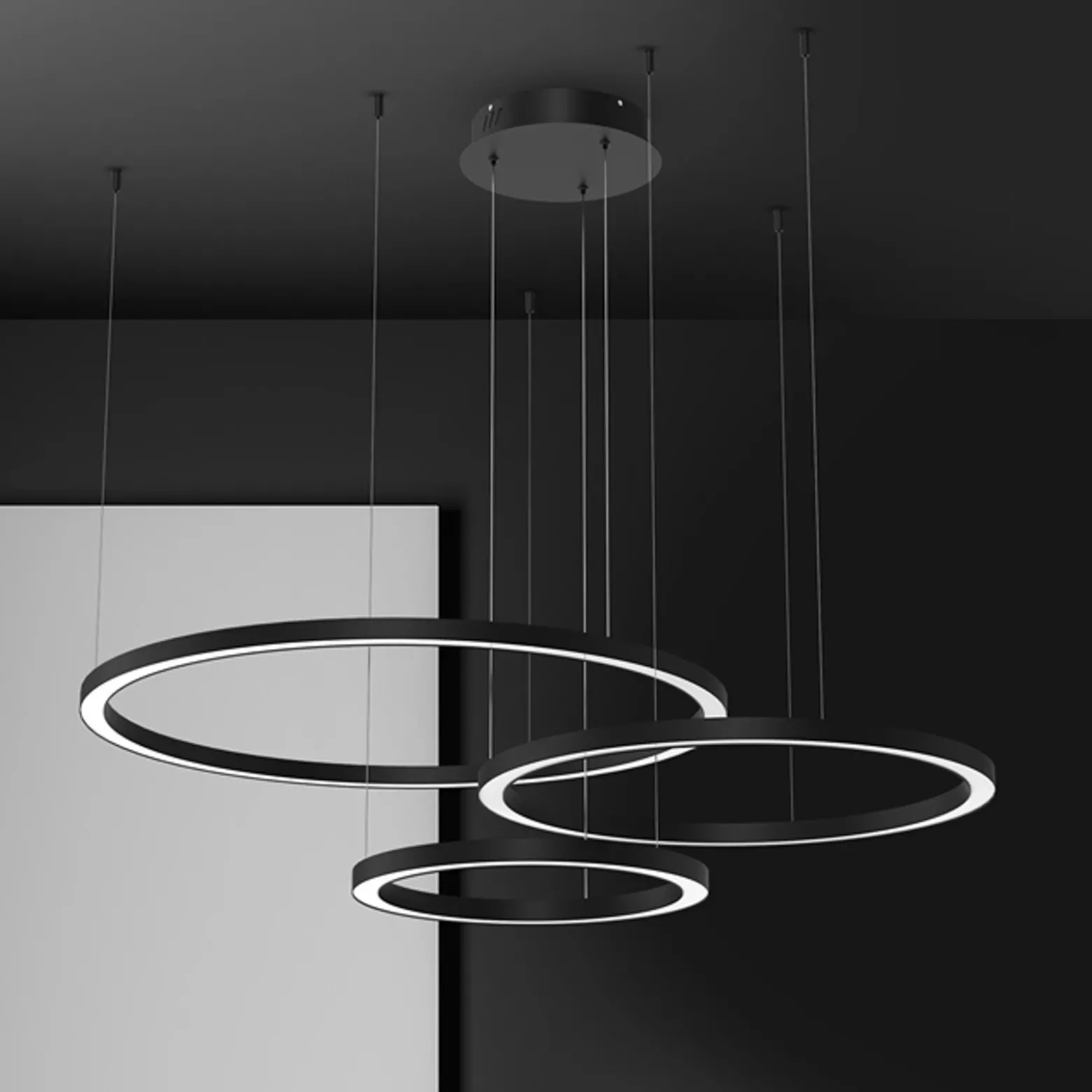 Lámpara colgante LED Galaxia, plástico, negro, 3 luces, 85 W