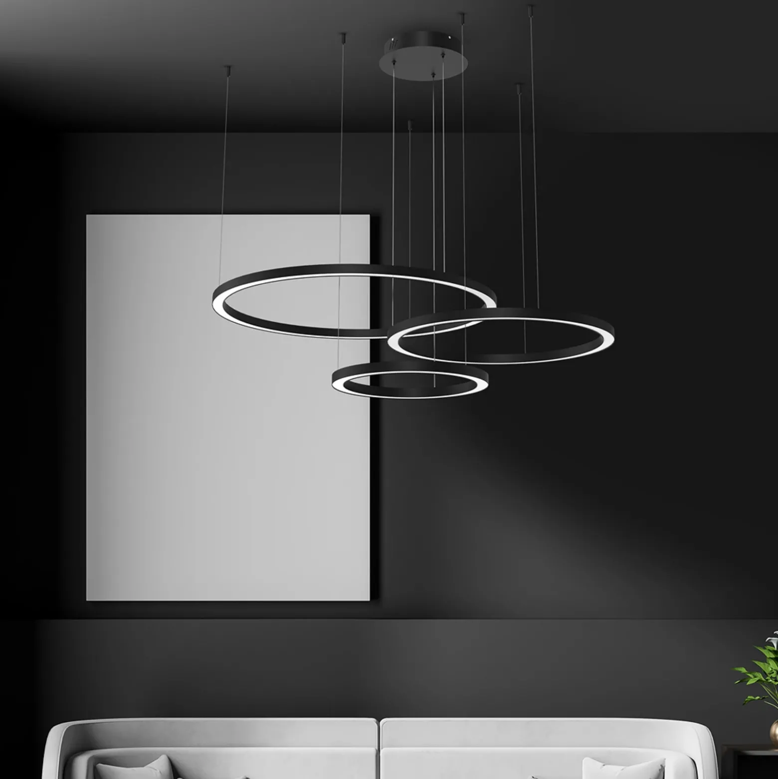 Lámpara colgante LED Galaxia, plástico, negro, 3 luces, 85 W