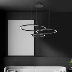 Lámpara colgante LED Galaxia, plástico, negra, 3 luces, 85 W