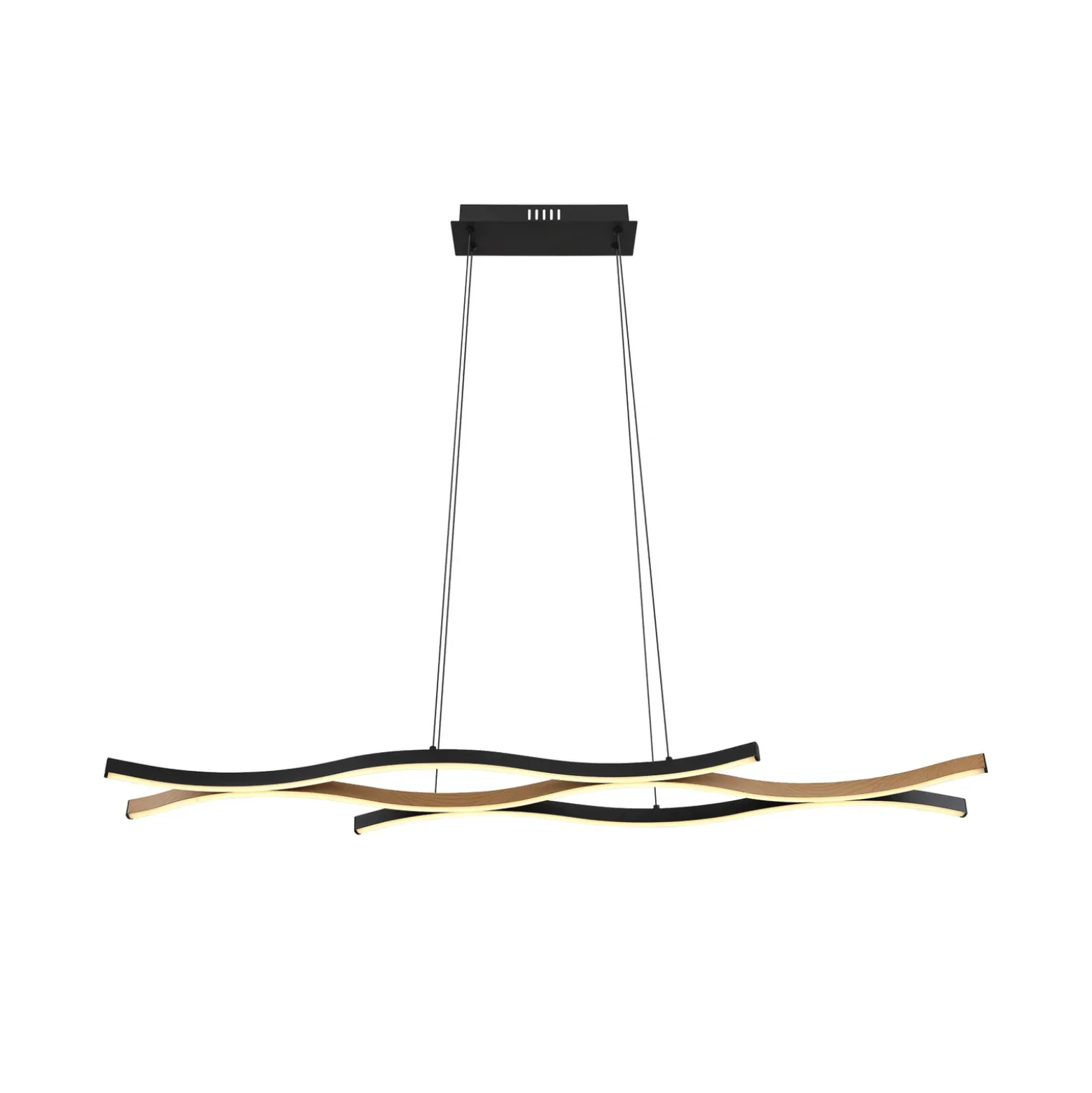Lámpara colgante LED Geronimo, longitud 108 cm, negro/aspecto madera