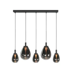 Lámpara colgante LED Glimsy, 115 cm, cristal negro/gris humo, 5 luces.