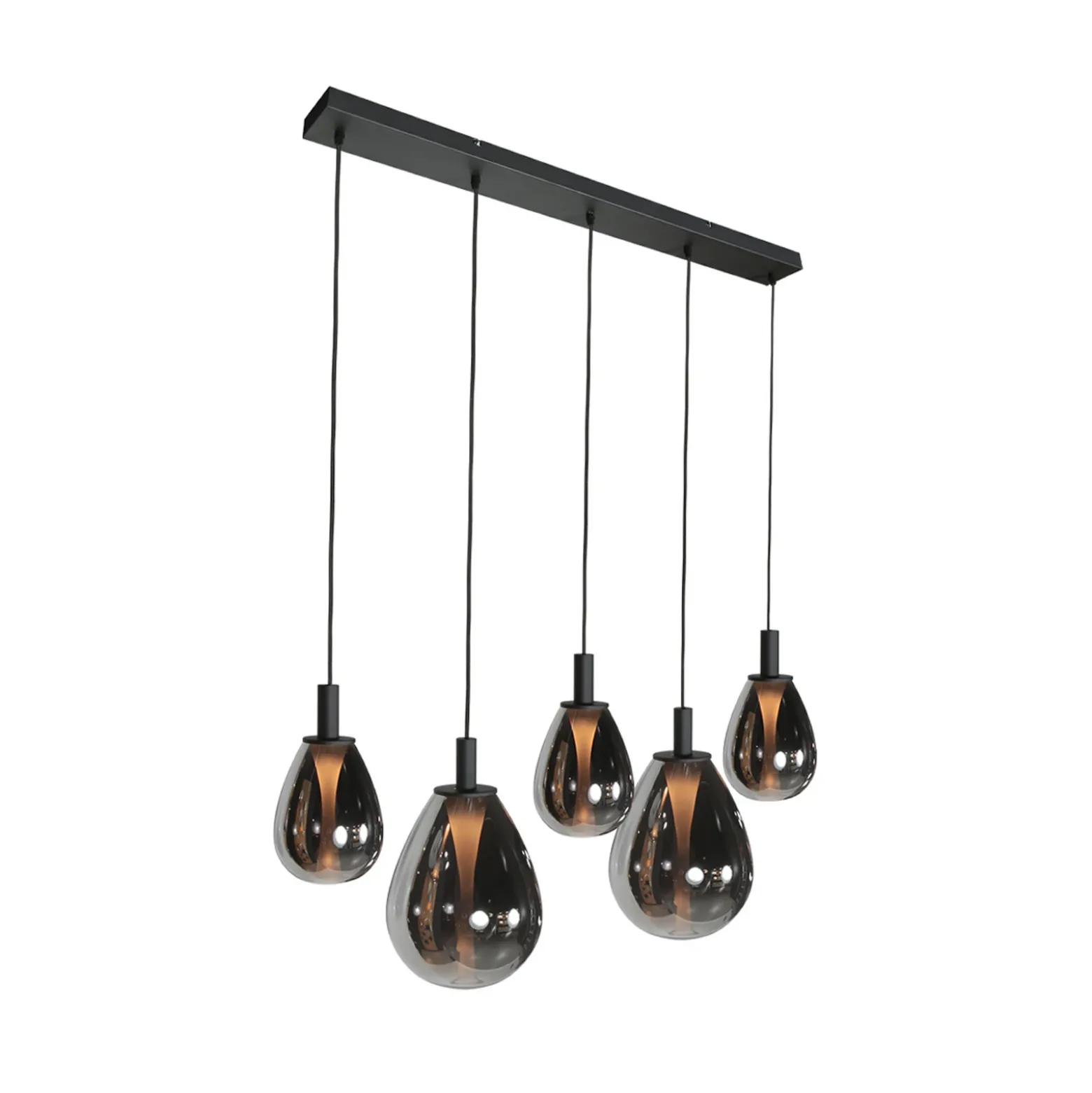 Lámpara colgante LED Glimsy, 115 cm, cristal negro/gris humo, 5 luces.