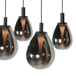 Lámpara colgante LED Glimsy, 115 cm, cristal negro/gris humo, 5 luces.
