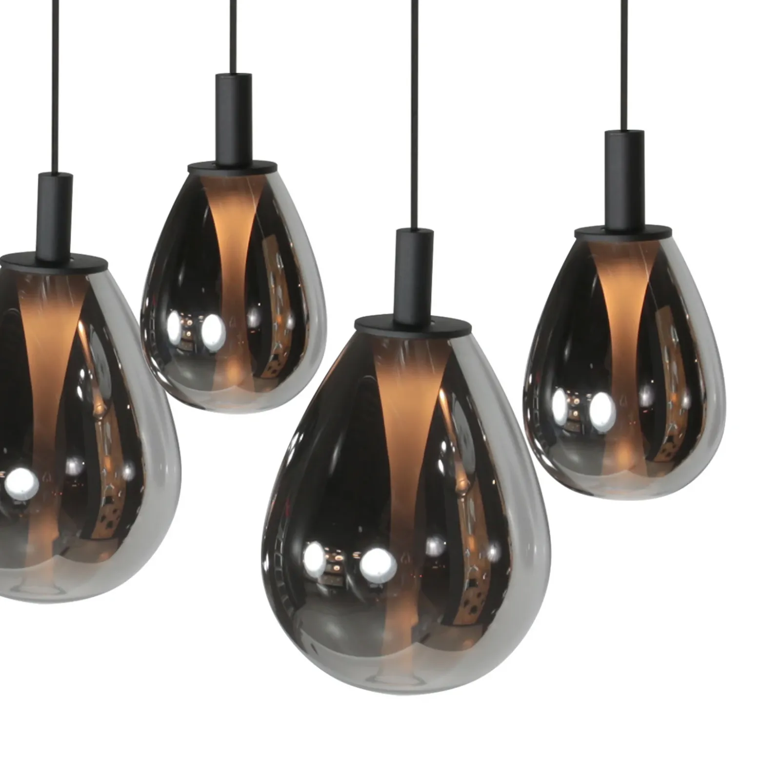 Lámpara colgante LED Glimsy, 115 cm, cristal negro/gris humo, 5 luces.