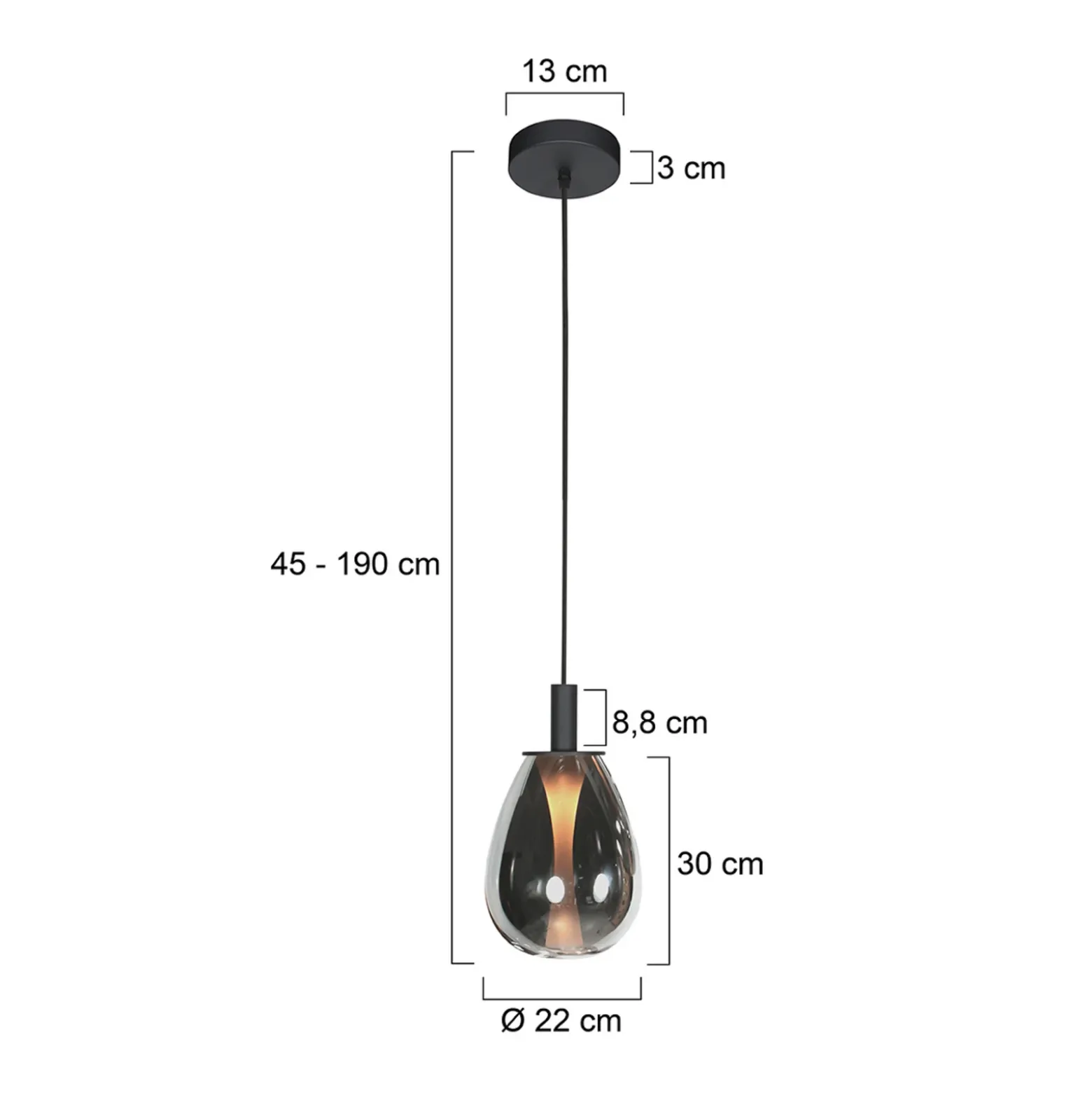 Lámpara colgante LED Glimsy, Ø 22 cm, cristal negro/gris humo