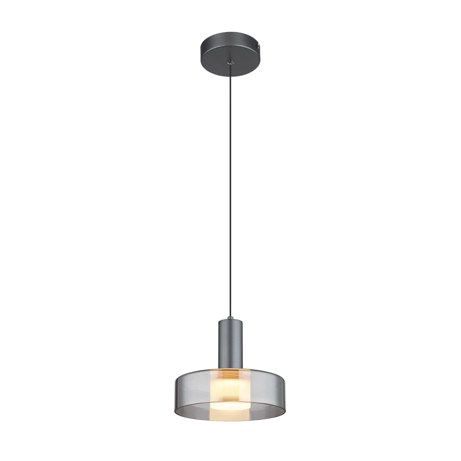 Lámpara colgante LED Grant, Ø 22 cm, gris humo, cristal
