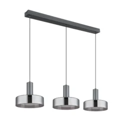 Lámpara colgante LED Grant, longitud 90 cm, gris humo, 3 luces, cristal