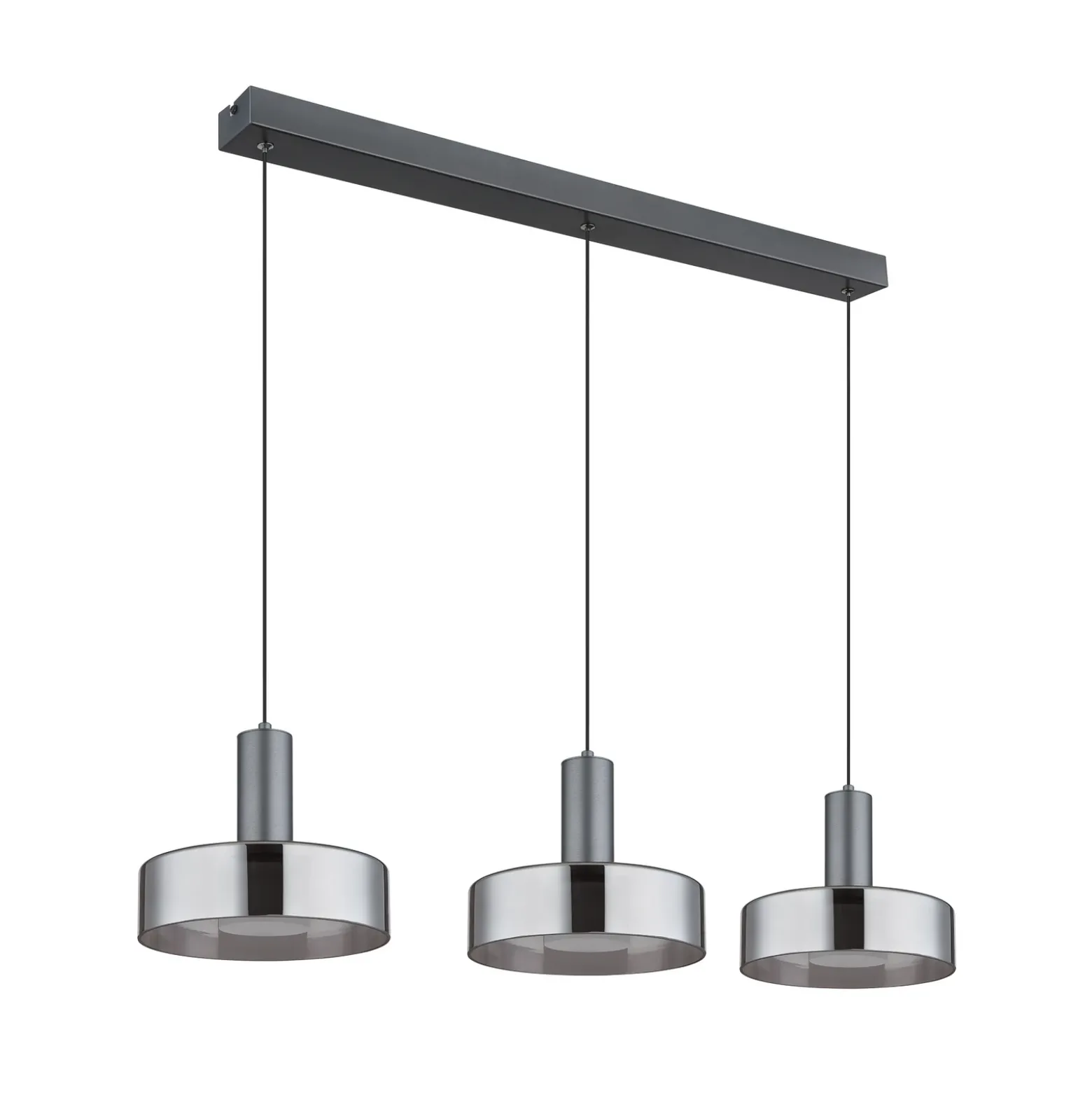 Lámpara colgante LED Grant, longitud 90 cm, gris humo, 3 luces, cristal