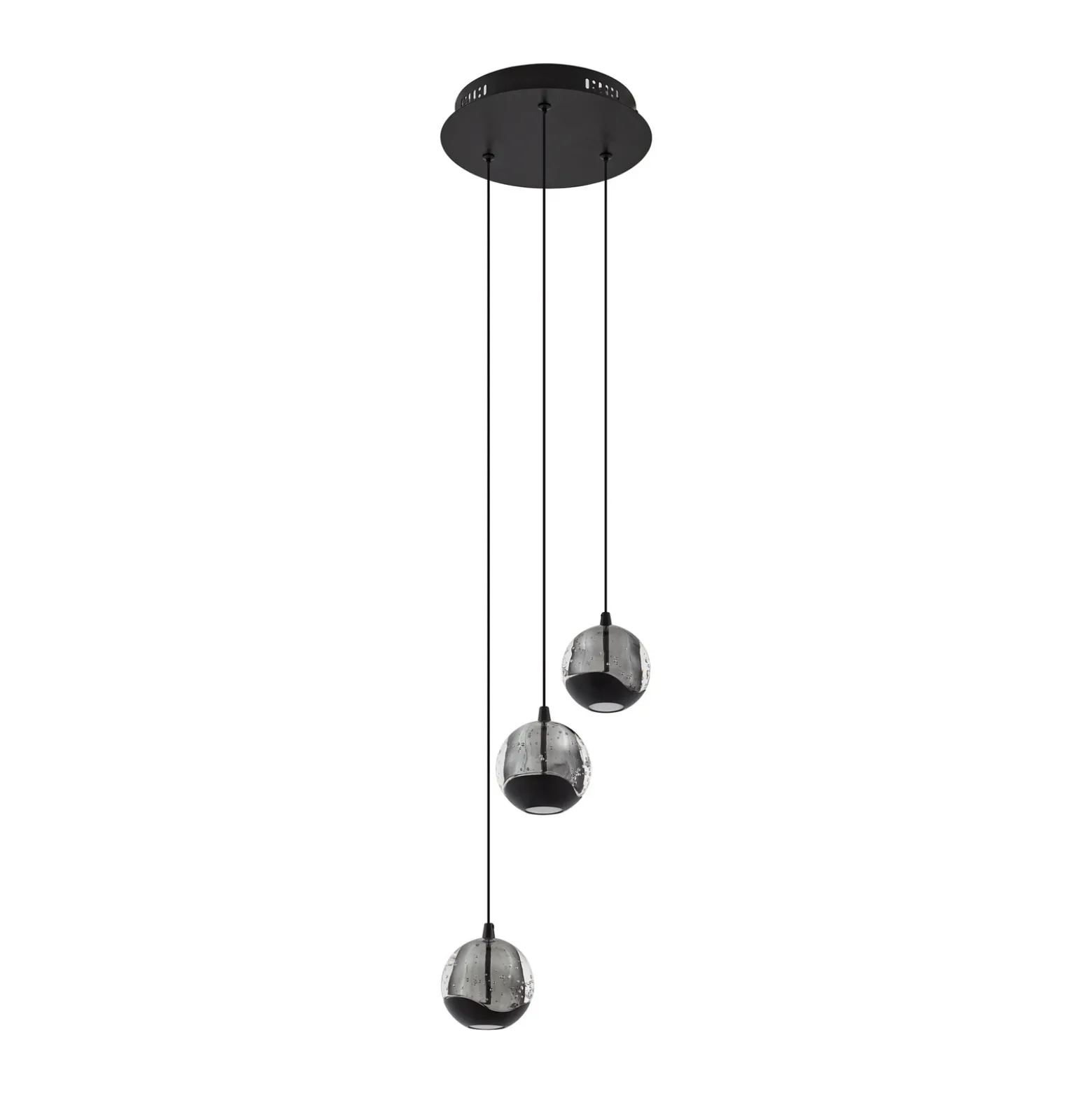 Lámpara colgante LED Hayley de Lucande, negra, 3 luces, cristal