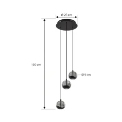 Lámpara colgante LED Hayley de Lucande, negra, 3 luces, cristal