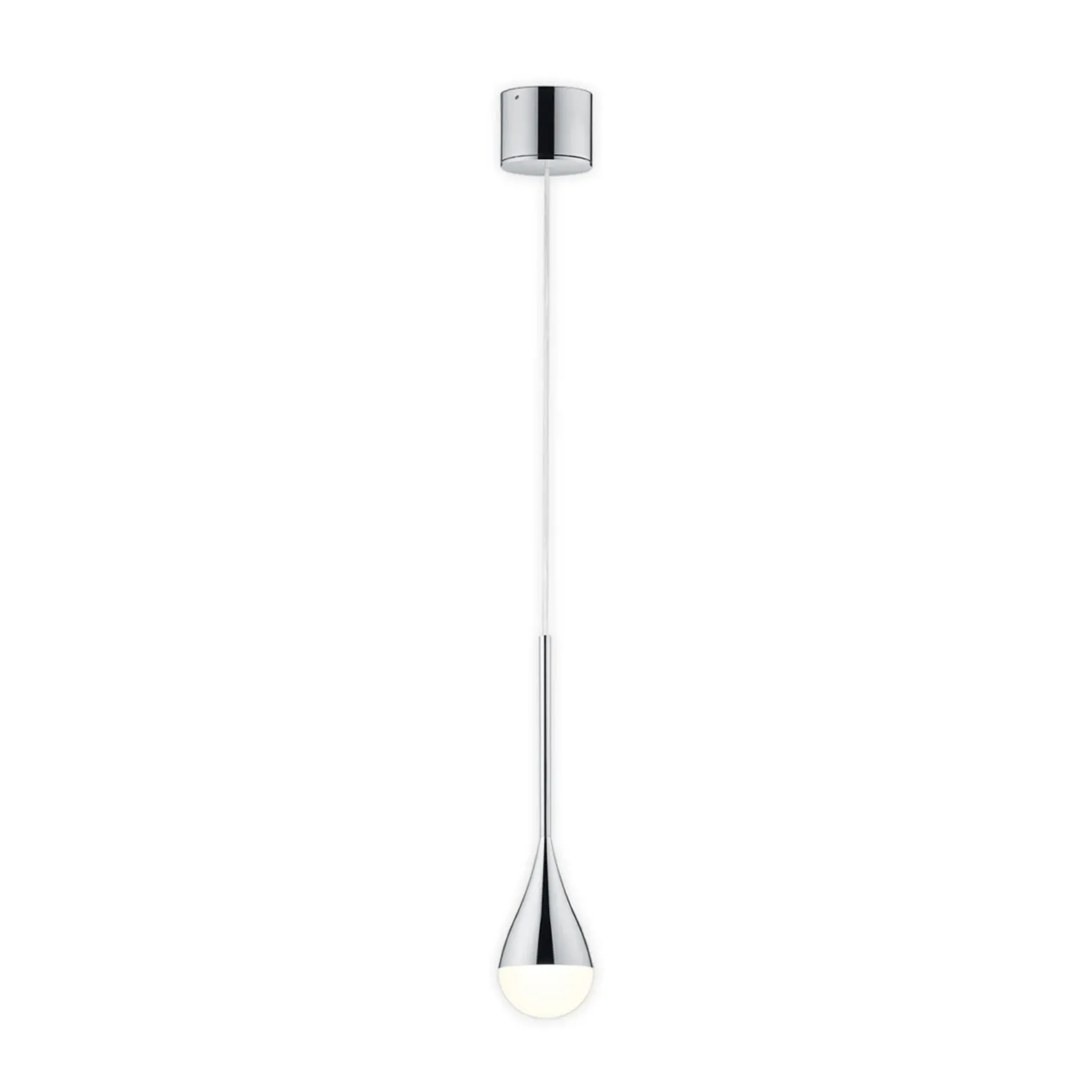 Lámpara colgante LED Helestra DUC, cromada, IP44, Ø 7 cm