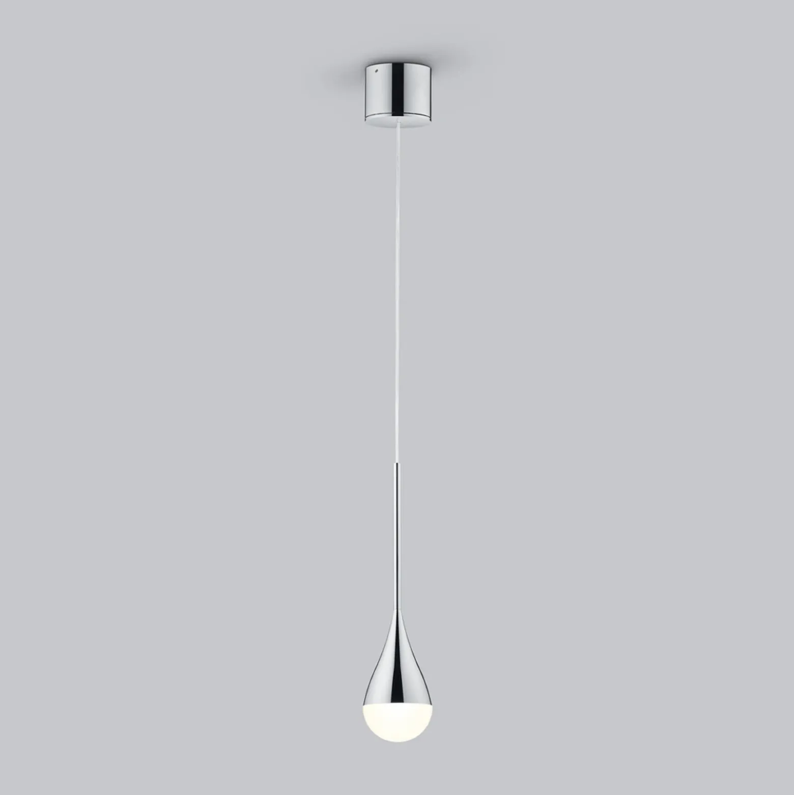 Lámpara colgante LED Helestra DUC, cromada, IP44, Ø 7 cm