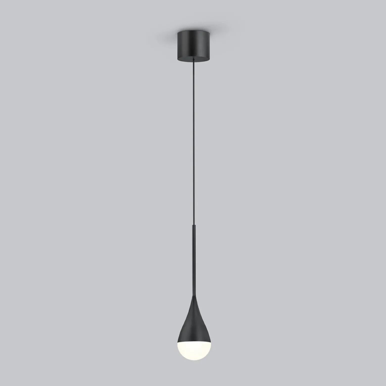 Lámpara colgante LED Helestra DUC, negra, IP44, Ø 7 cm