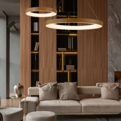 Lámpara colgante LED inteligente Niseko II, Ø 65 cm, color madera, CCT
