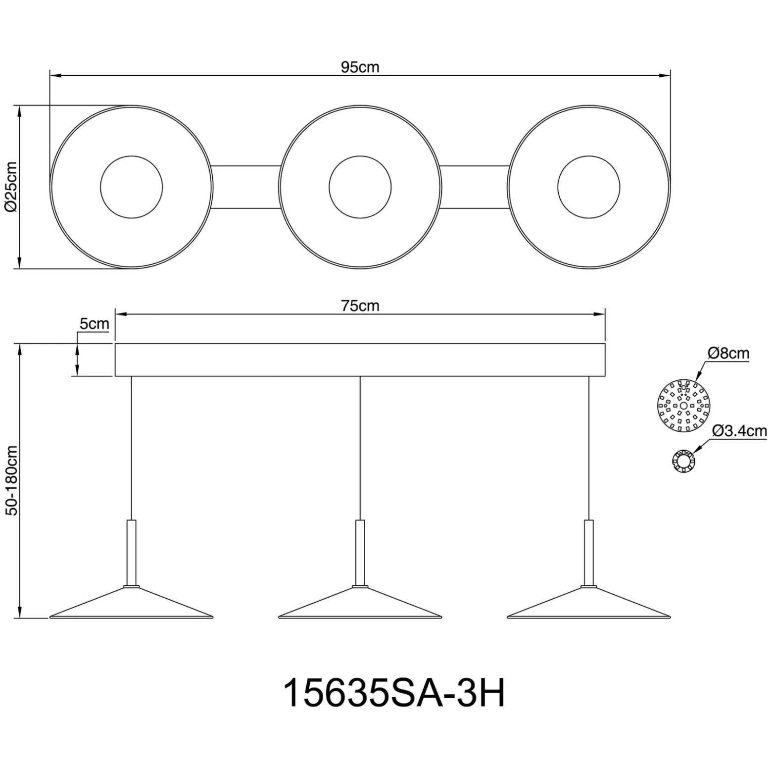 Lámpara colgante LED Lampone, color arena, longitud 95 cm, metal, 3 luces.