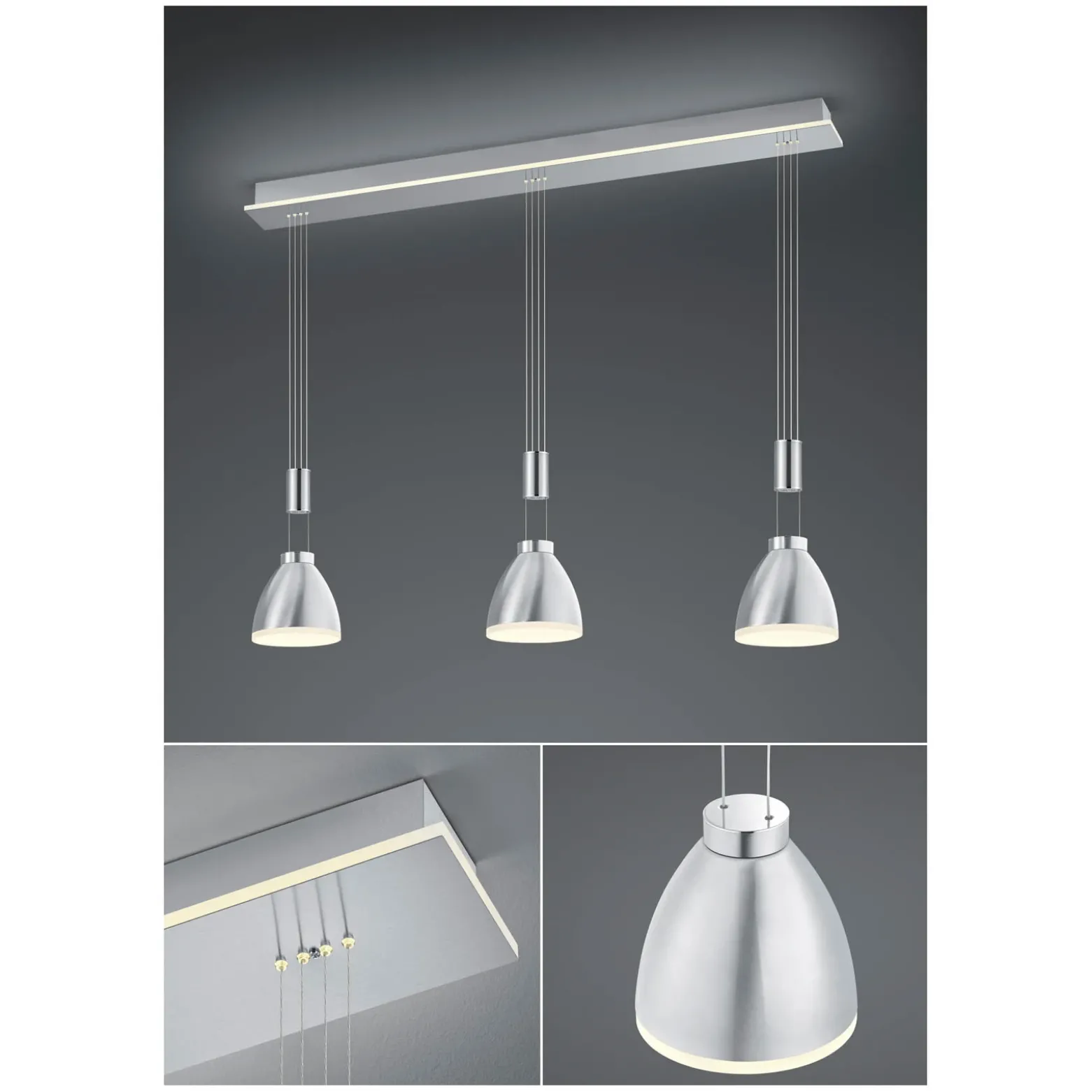 Lámpara colgante LED Leni, 3 luz, níquel mate