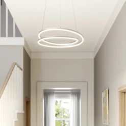 Lámpara colgante LED Lindby Davian, color níquel, Ø 49 cm, atenuable