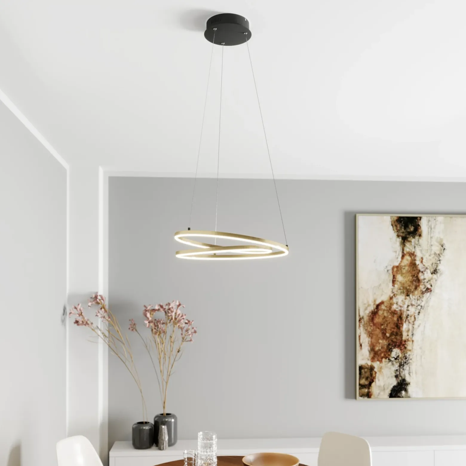 Lámpara colgante LED Lindby Davian, color latón, 49 cm, atenuable