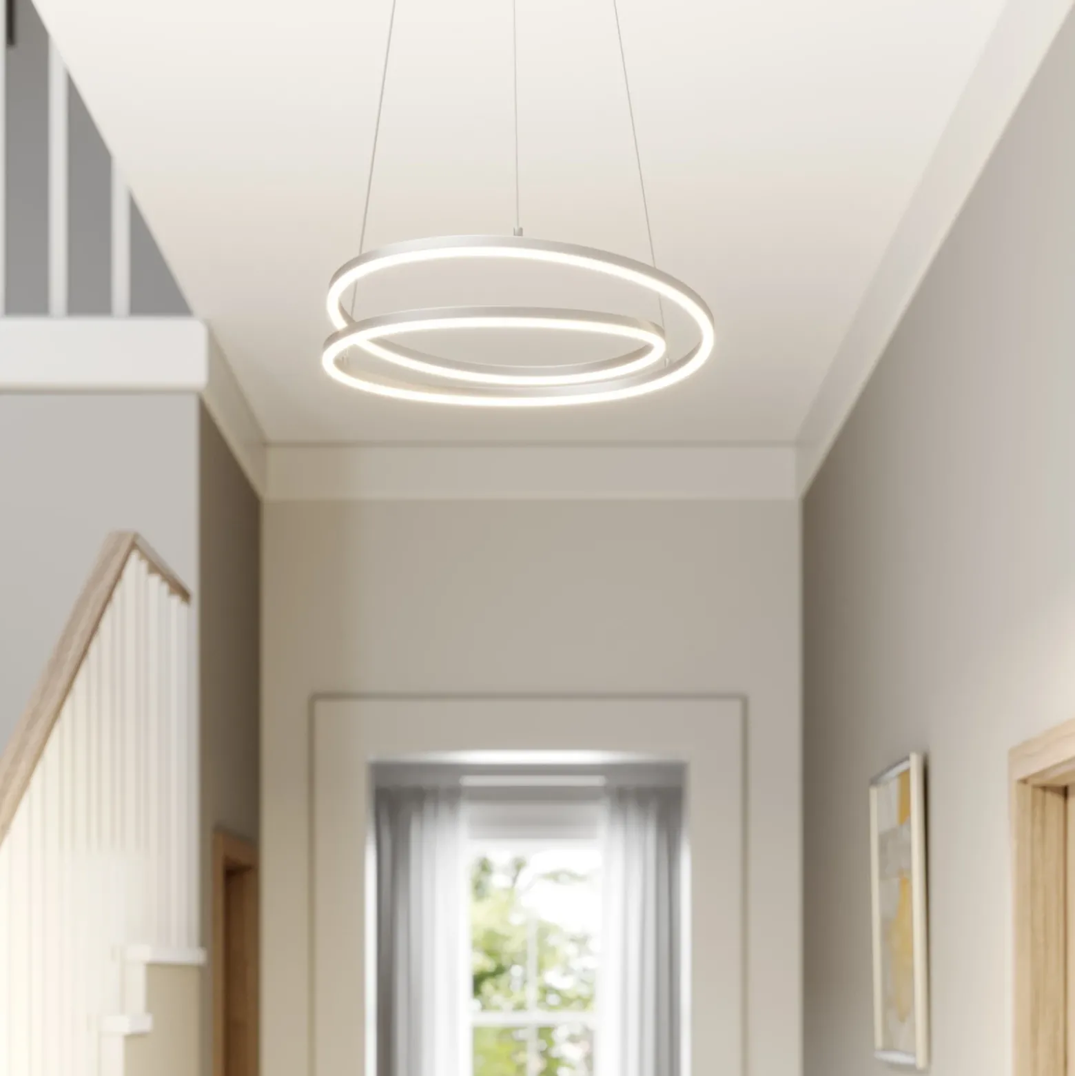 Lámpara colgante LED Lindby Davian, color níquel, Ø 49 cm, atenuable