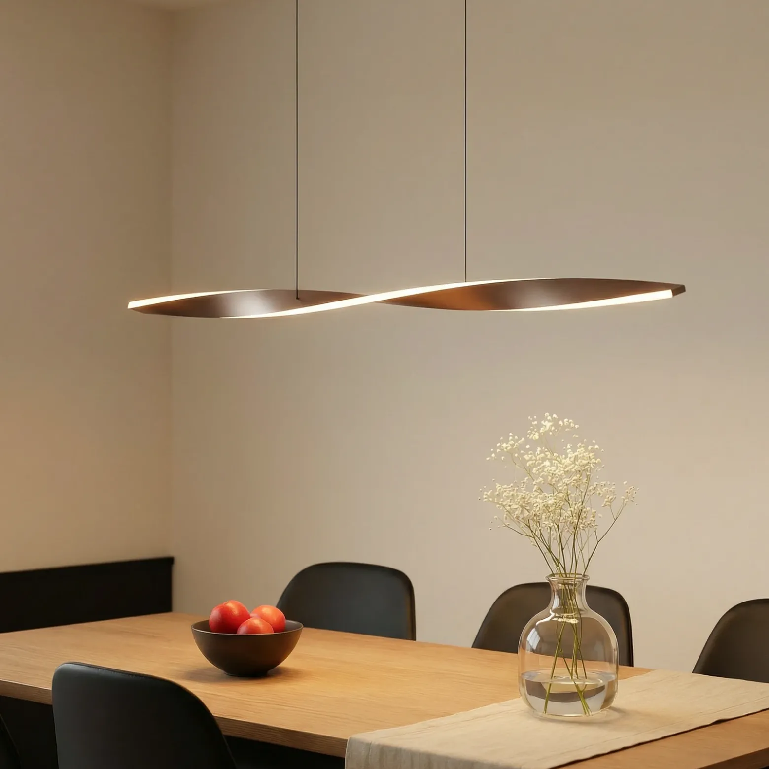 Lámpara colgante LED Lindby Jaren, negro/marrón, 100 cm, CCT