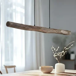 Lámpara colgante LED Lindby Nekala, negra, madera, 120 cm de largo