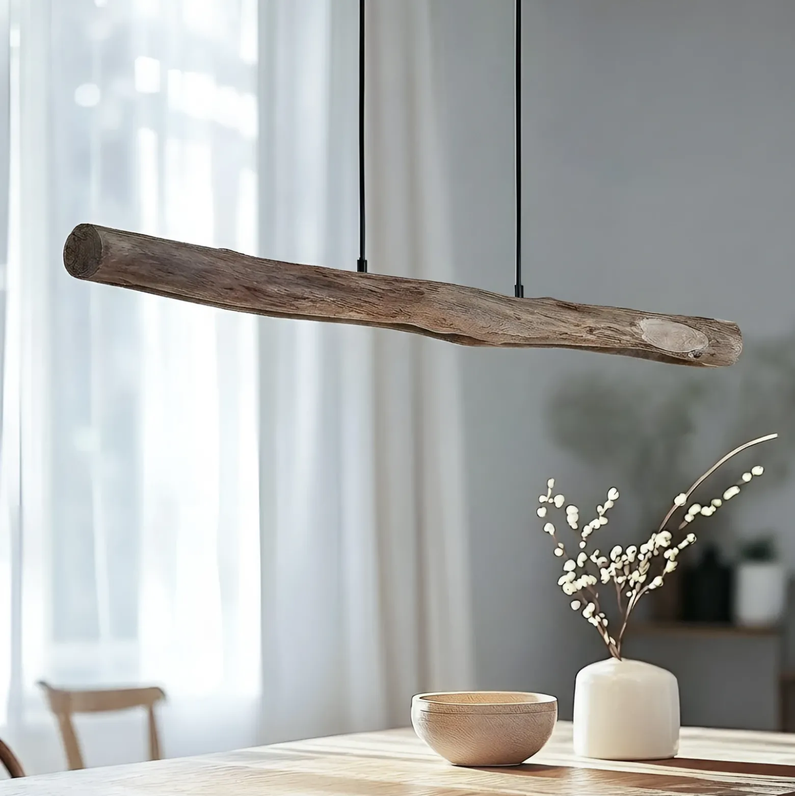 Lámpara colgante LED Lindby Nekala, negra, madera, 120 cm de largo