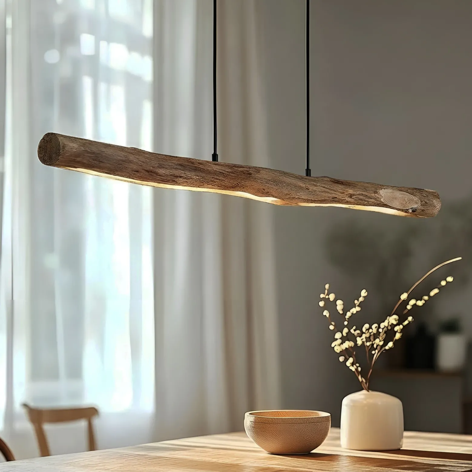 Lámpara colgante LED Lindby Nekala, negra, madera, 120 cm de largo