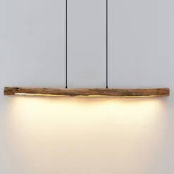Lámpara colgante LED Lindby Nekala, negra, madera, 120 cm de largo