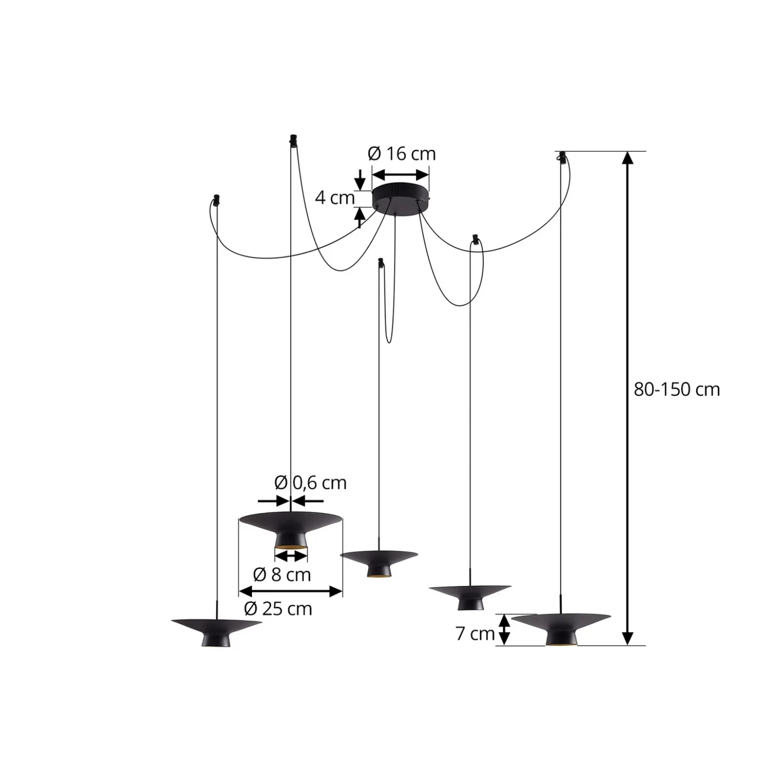 Lámpara colgante LED Lindby Norvind, 10 luces, negro, atenuable.
