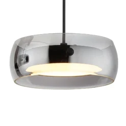 Lámpara colgante LED Livion, gris ahumado/negro, cristal, 85 cm