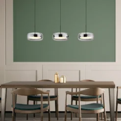 Lámpara colgante LED Livion, gris ahumado/negro, cristal, 85 cm
