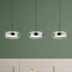 Lámpara colgante LED Livion, gris ahumado/negro, cristal, 85 cm