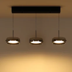 Lámpara colgante LED Livion, gris ahumado/negro, cristal, 85 cm