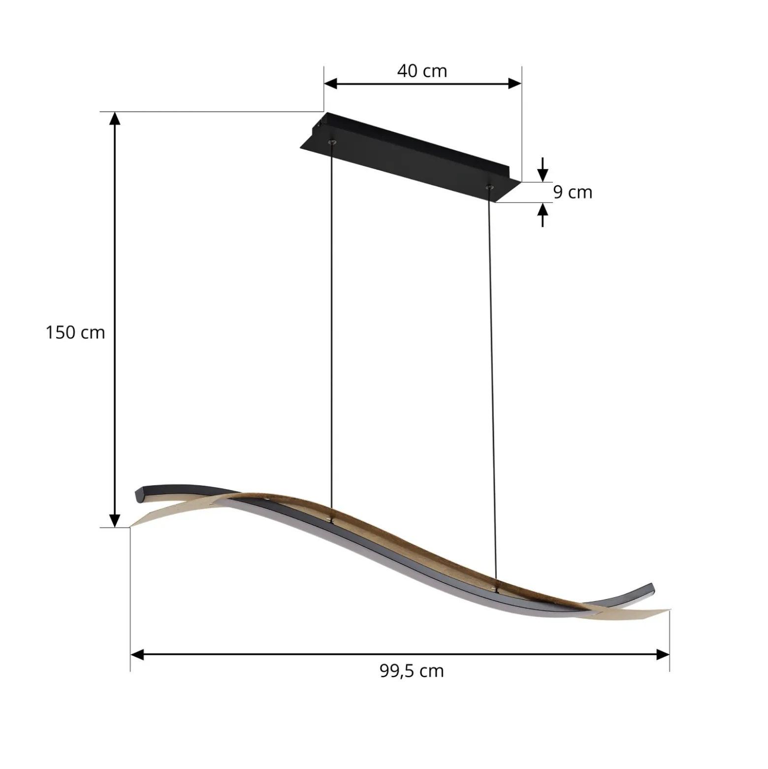 lámpara colgante LED Lucande Alevia, negro/dorado, CCT