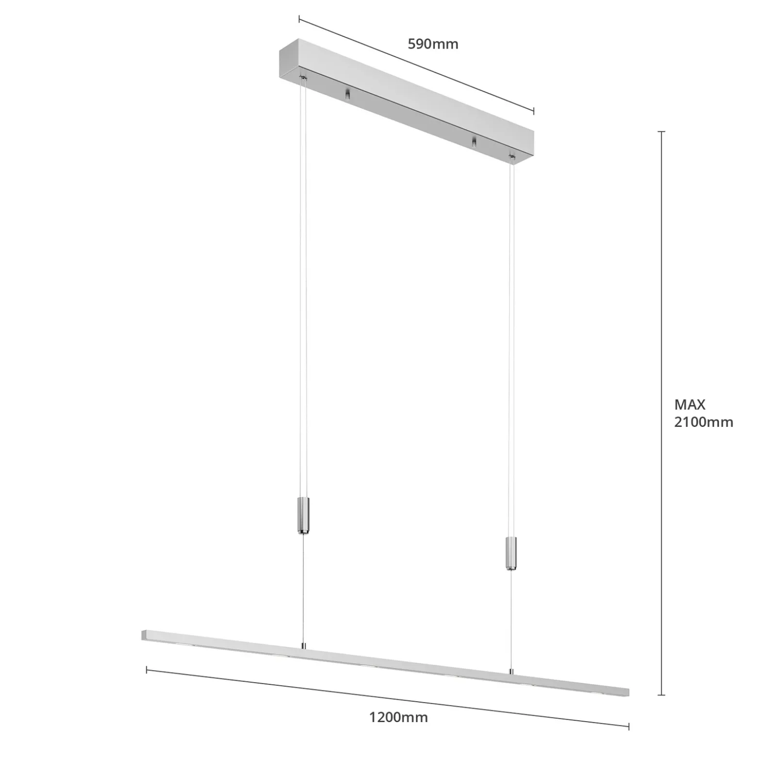 Lámpara colgante LED Lucande Arnik, 120 cm, color níquel, atenuable