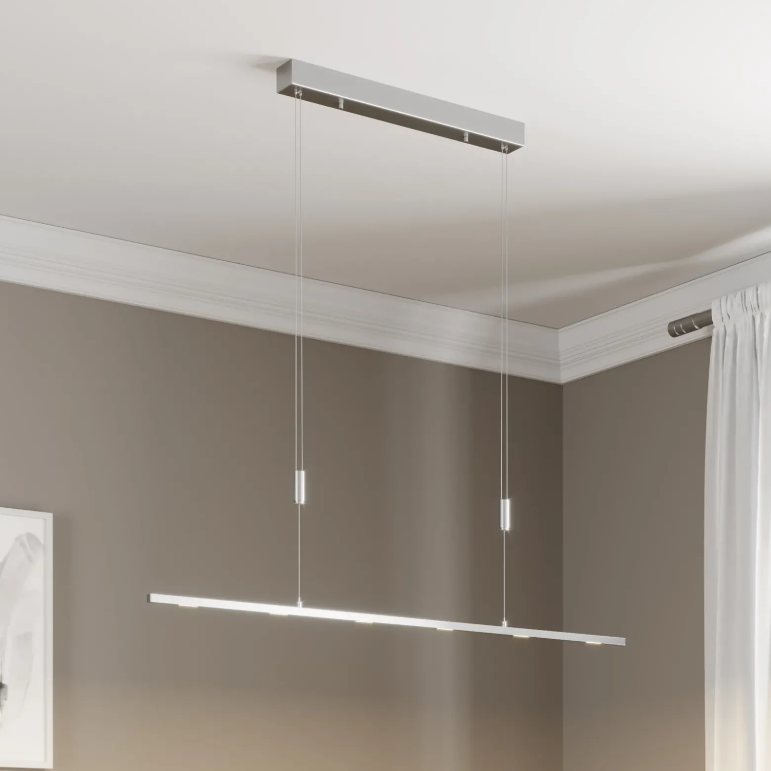 Lámpara colgante LED Lucande Arnik, 120 cm, color níquel, atenuable