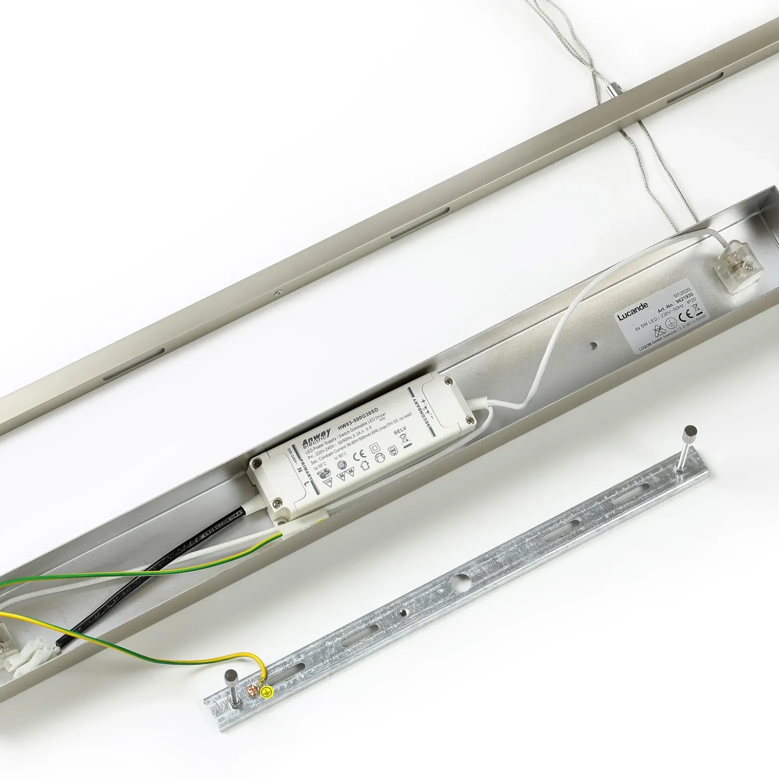 Lámpara colgante LED Lucande Arnik, 120 cm, color níquel, atenuable