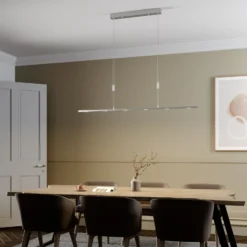 Lámpara colgante LED Lucande Arnik, 140 cm, color níquel, atenuable