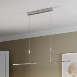 Lámpara colgante LED Lucande Arnik, 140 cm, color níquel, atenuable