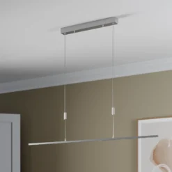 Lámpara colgante LED Lucande Arnik, 140 cm, color níquel, atenuable