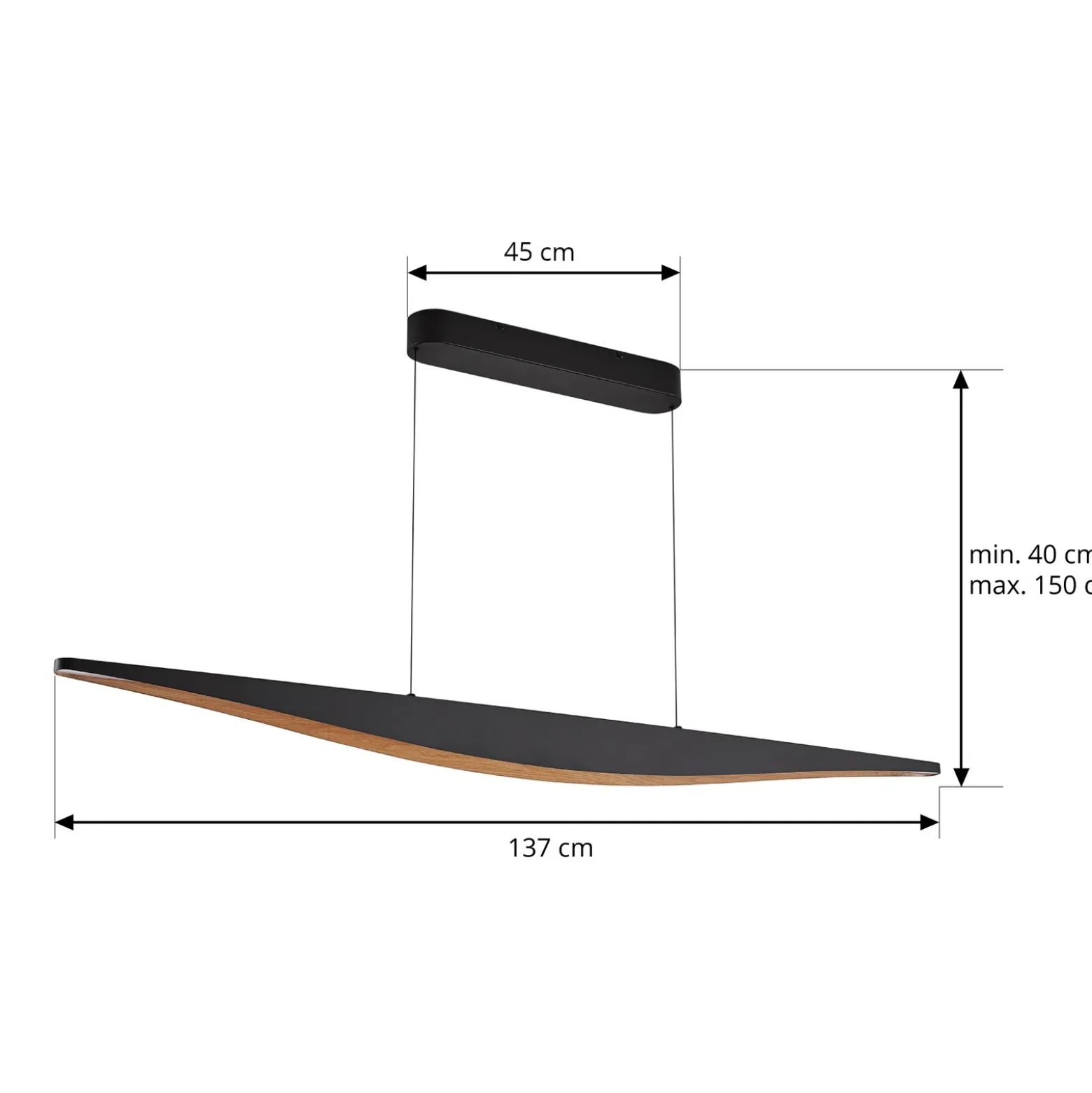 Lámpara colgante LED Lucande Clavit, negra, 140 cm, atenuable