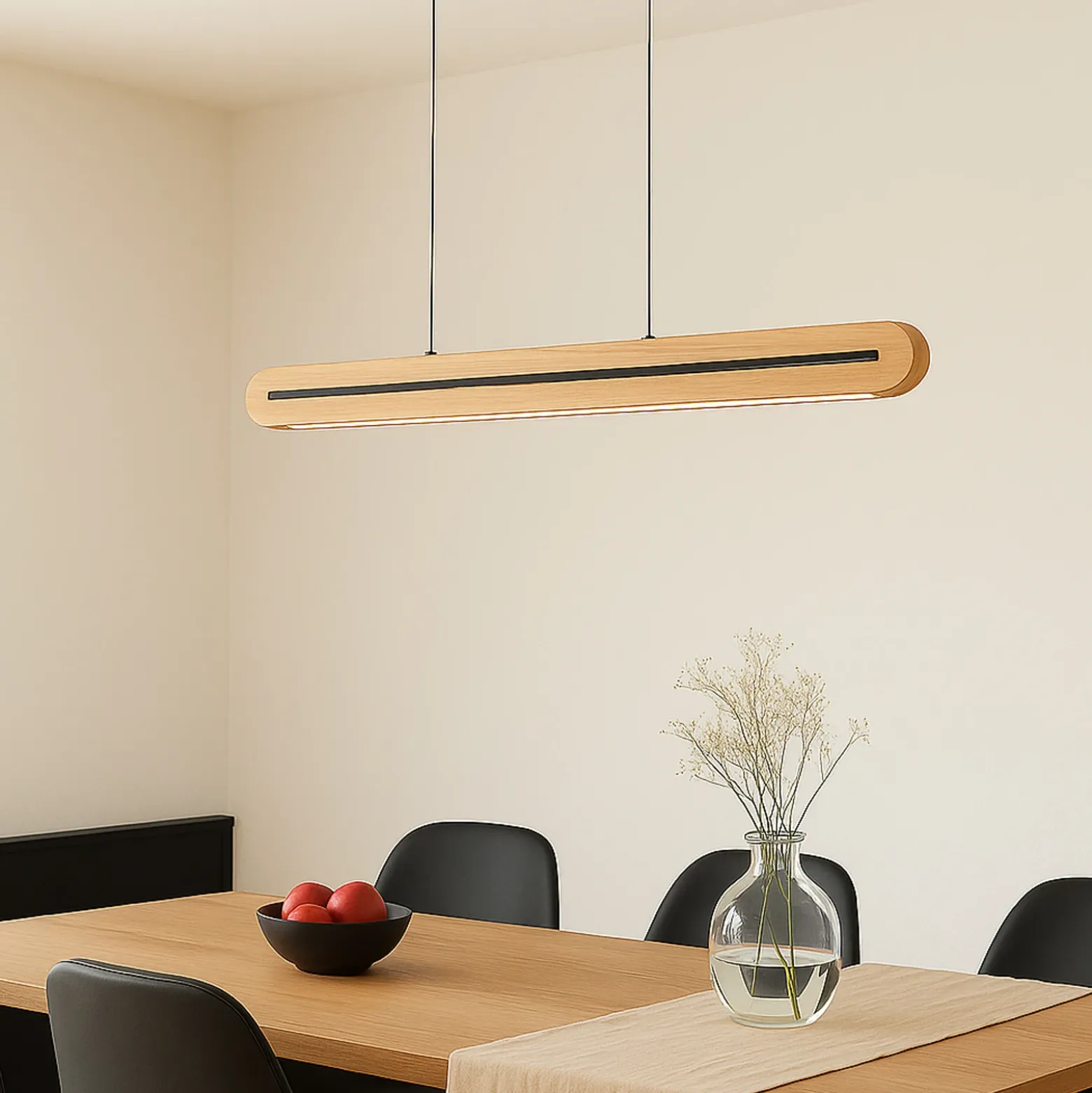 lámpara colgante LED Lucande Darnor, madera, CCT, longitud 100 cm