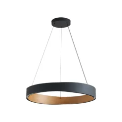 Lámpara colgante LED Lucande Daelor, negro/madera, CCT, atenuable