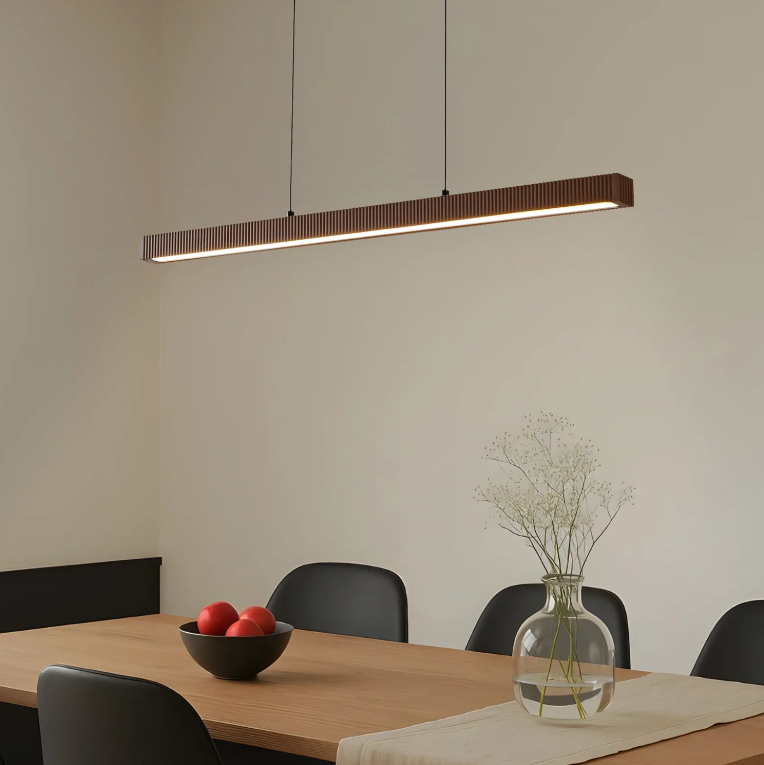 Lámpara colgante LED Lucande Emara, madera oscura, roble, CCT
